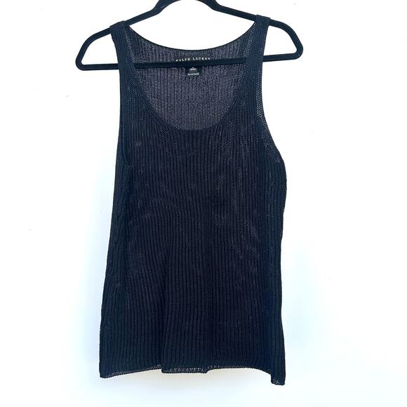 Ralph Lauren Shawl Collar Shell Set Tank Cardigan Sweater Medium Black Cotton - Picture 3 of 9